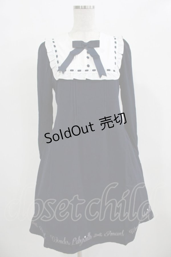 画像1: Amavel / メッセージ刺繍ヨーク切替ワンピース Free ネイビー H-25-12-12-1031-CA-OP-NS-ZH (1)
