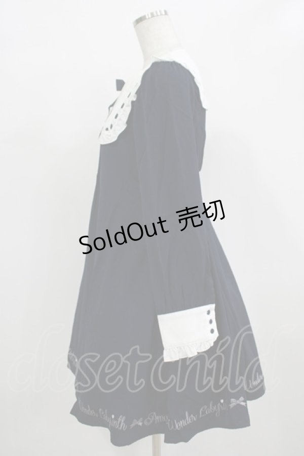 画像2: Amavel / メッセージ刺繍ヨーク切替ワンピース Free ネイビー H-25-12-12-1031-CA-OP-NS-ZH (2)