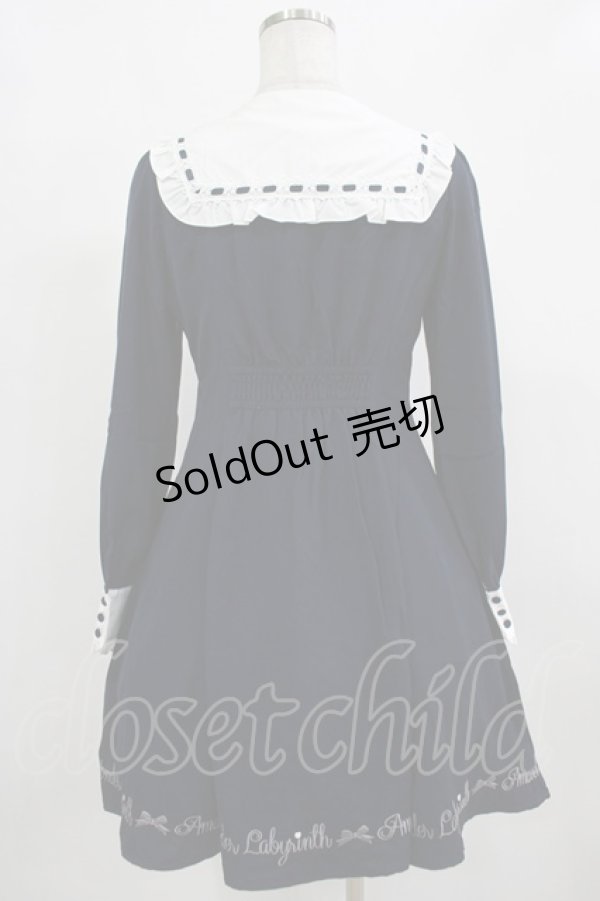 画像3: Amavel / メッセージ刺繍ヨーク切替ワンピース Free ネイビー H-25-12-12-1031-CA-OP-NS-ZH (3)