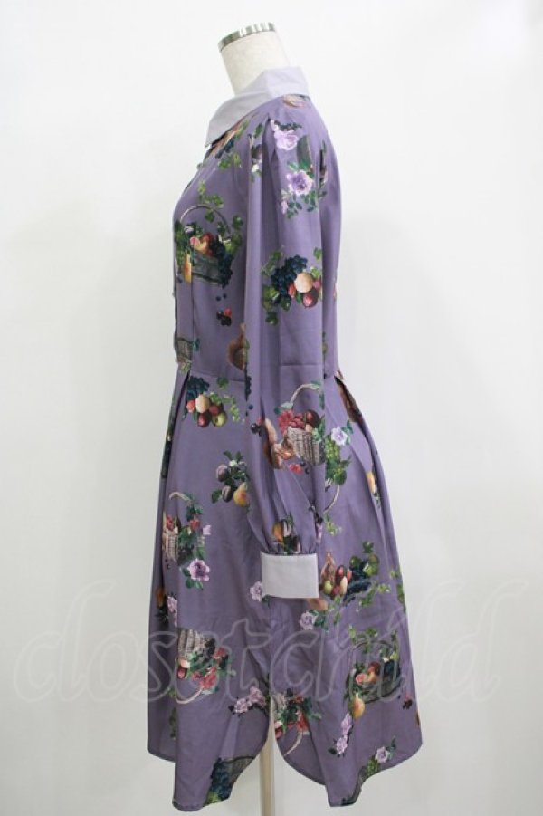 画像2: axes femme POETIQUE / ラ レコルト柄シャツワンピース M パープル H-25-12-12-1033-AX-OP-NS-ZH (2)