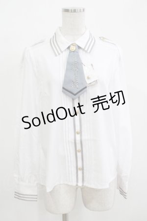 画像: Amavel / ネクタイロゴ刺繍肩章付きブラウス Free オフ/グレー H-25-12-12-1051-CA-BL-NS-ZH