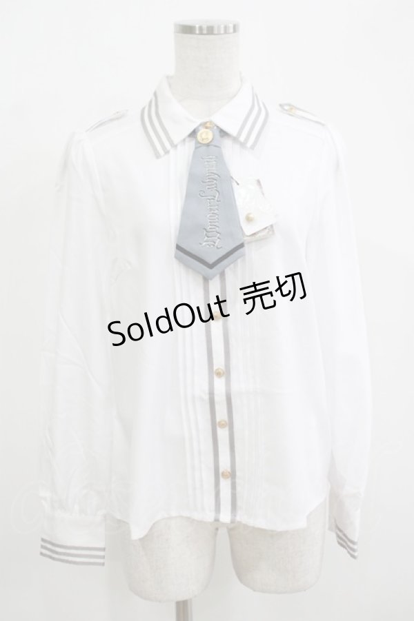 画像1: Amavel / ネクタイロゴ刺繍肩章付きブラウス Free オフ/グレー H-25-12-12-1051-CA-BL-NS-ZH (1)