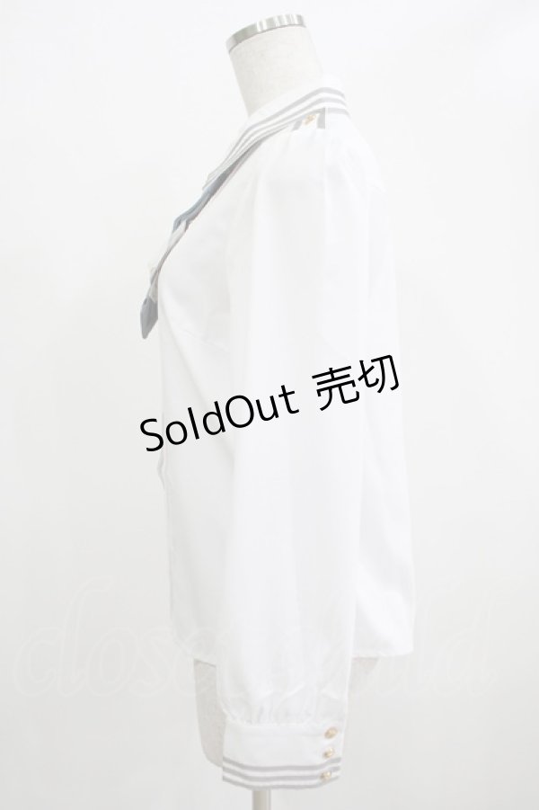 画像2: Amavel / ネクタイロゴ刺繍肩章付きブラウス Free オフ/グレー H-25-12-12-1051-CA-BL-NS-ZH (2)