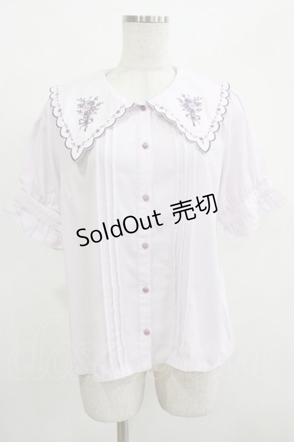 画像1: axes femme POETIQUE / ブーケ刺繍スカラップ襟ブラウス M ネイビー H-25-12-12-1053-AX-BL-NS-ZH (1)