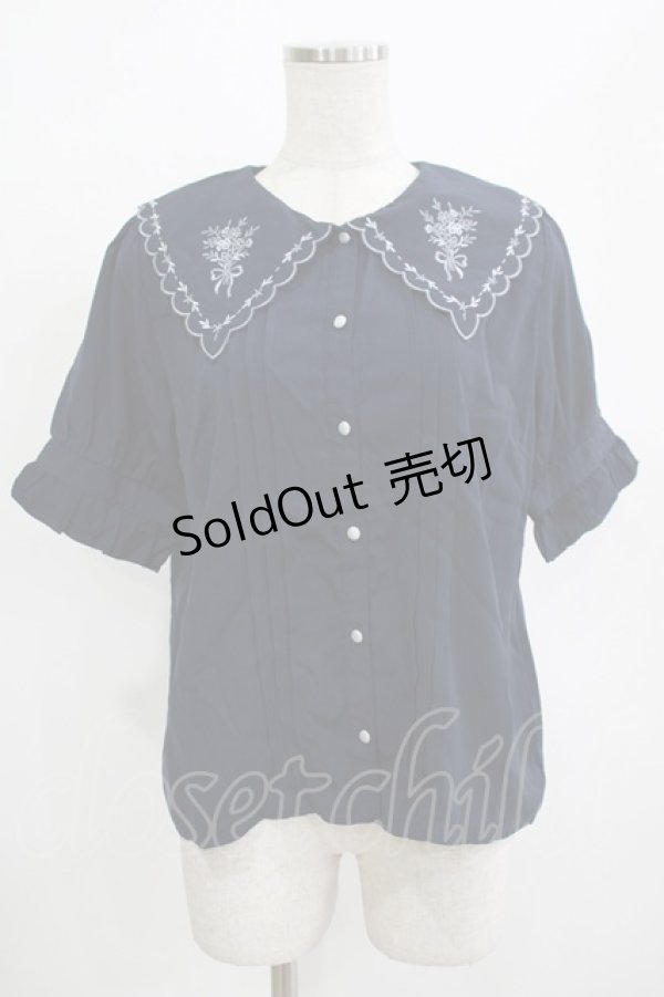 画像1: axes femme POETIQUE / ブーケ刺繍スカラップ襟ブラウス M ネイビー H-25-12-12-1055-AX-BL-NS-ZH (1)