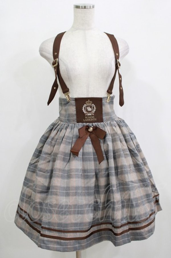 画像1: Amavel / チェック配色エンブレム刺繍スカート Free グレー H-25-12-12-1022-CA-SK-NS-ZH (1)