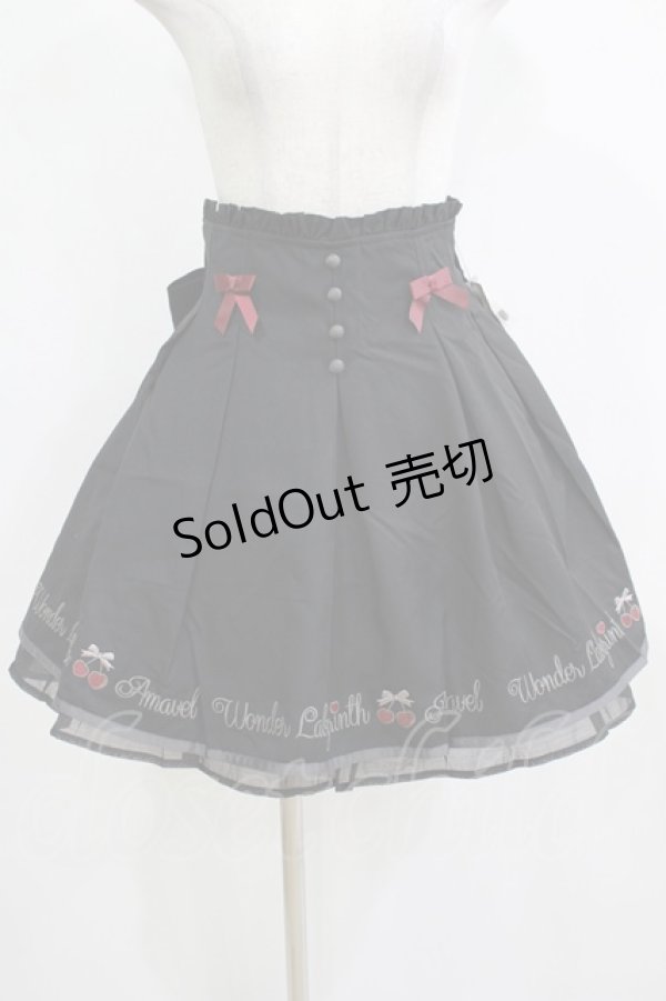 画像1: Amavel / Cherry Ribbonスカート Free ブラック H-25-12-12-1027-CA-SK-NS-ZH (1)