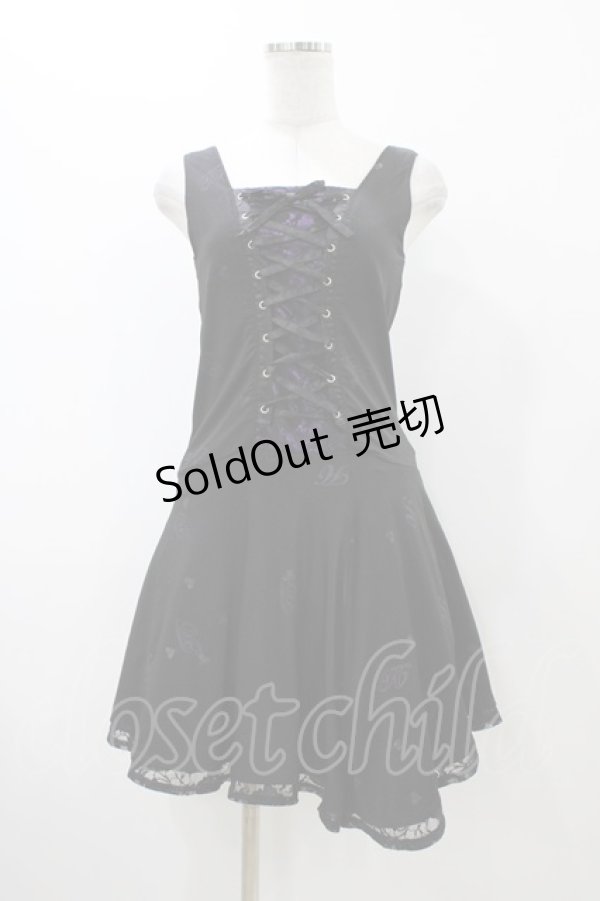 画像1: h.Jelly HONEY / フロント編上ワンピース  黒×紫 H-25-12-12-031-HN-OP-KB-ZH (1)