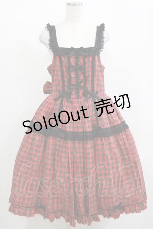 画像: metamorphose / 【プラスサイズ】Sweetタータンはしごレースフリルジャンパースカート プラスサイズ レッド H-25-12-13-1003-ME-OP-NS-ZH