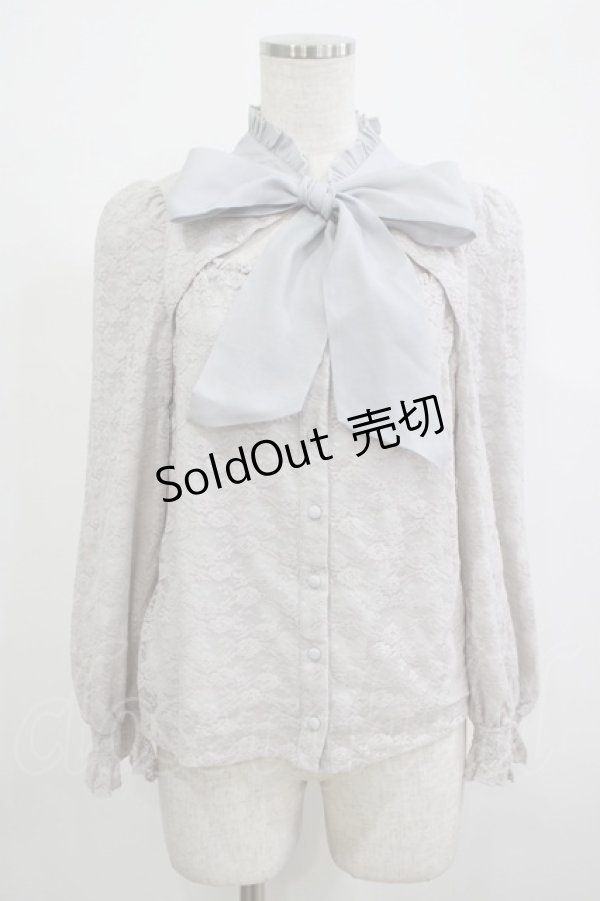 画像1: evelyn / ボウタイレーストップス Free アイスグレー H-25-12-13-1045-LO-TO-NS-ZH (1)