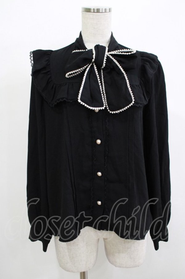 画像1: Ank Rouge / パールリボンタイブラウス M ブラック H-25-12-13-1048-CA-BL-NS-ZH (1)