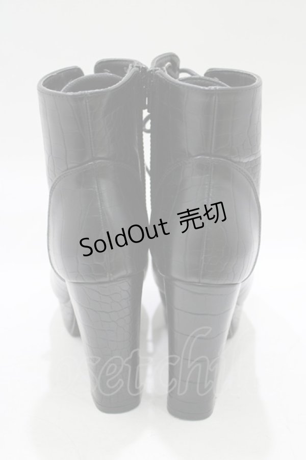 画像3: Newlyme / レースアップショートブーツ 22.5cm ブラック/クロコ H-25-12-13-1079-GO-SH-NS-ZH (3)