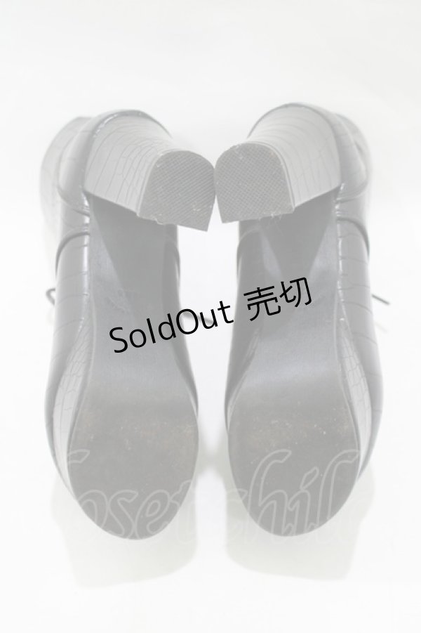 画像4: Newlyme / レースアップショートブーツ 22.5cm ブラック/クロコ H-25-12-13-1079-GO-SH-NS-ZH (4)