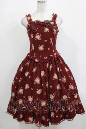 画像: Innocent World / ブーケストライプリボンジャンパースカート Free ボルドー H-25-12-13-1008-IW-OP-NS-ZH