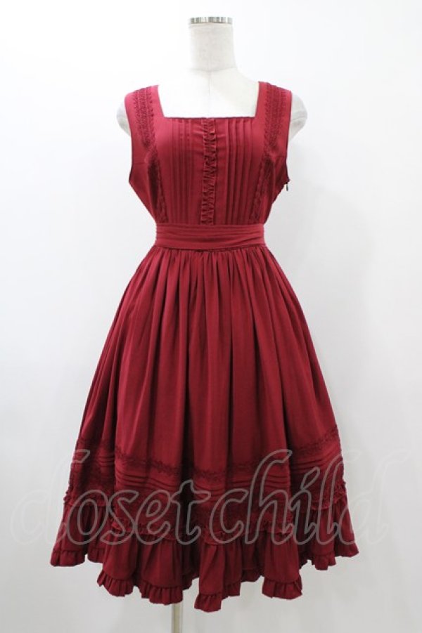 画像1: Tiny Garden / ピンタックフリルジャンパースカート  ボルドー H-25-12-14-1028-0-OP-KB-ZH (1)
