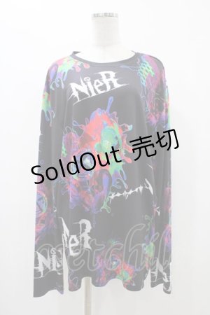 画像: NieR Clothing / 総柄プリントロンT XL 黒 H-25-12-14-1044-PU-TO-KB-ZH