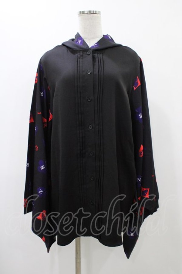 画像1: NieR Clothing / 着物風袖フードシャツ  黒 H-25-12-14-1054-PU-BL-KB-ZH (1)