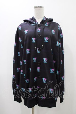 画像: NieR Clothing / 総柄フードカーディガン  黒 H-25-12-14-1056-PU-TO-KB-ZH