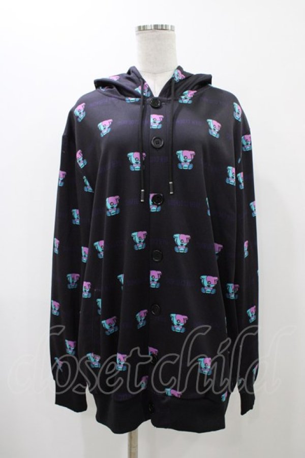 画像1: NieR Clothing / 総柄フードカーディガン  黒 H-25-12-14-1056-PU-TO-KB-ZH (1)
