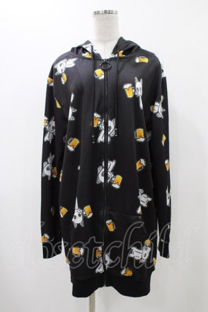 画像: NieR Clothing / 総柄ZIPパーカー  黒 H-25-12-14-1057-PU-TO-KB-ZH