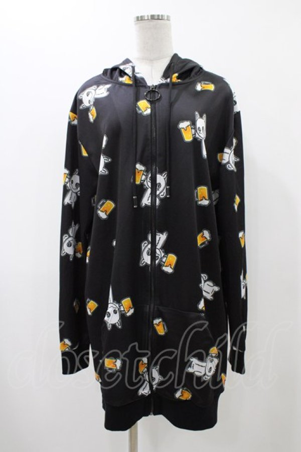 画像1: NieR Clothing / 総柄ZIPパーカー  黒 H-25-12-14-1057-PU-TO-KB-ZH (1)