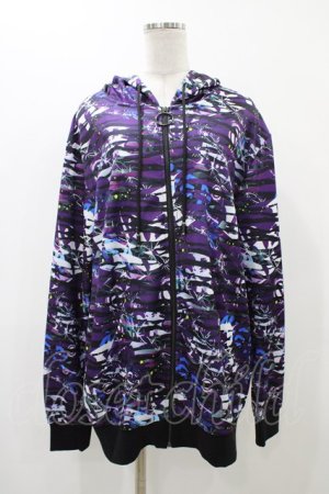 画像: NieR Clothing / 総柄ZIPパーカー  黒 H-25-12-14-1058-PU-TO-KB-ZH