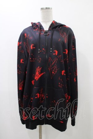 画像: NieR Clothing / 総柄ZIPパーカー  黒×赤 H-25-12-14-1059-PU-TO-KB-ZH