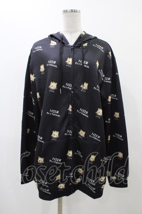 画像1: NieR Clothing / 総柄ZIPパーカー  黒 H-25-12-14-1060-PU-TO-KB-ZH (1)