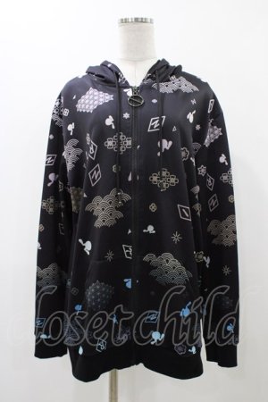 画像: NieR Clothing / 総柄ZIPパーカー  黒 H-25-12-14-1061-PU-TO-KB-ZH