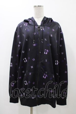 画像: NieR Clothing / 総柄ZIPパーカー  黒×紫 H-25-12-14-1062-PU-TO-KB-ZH