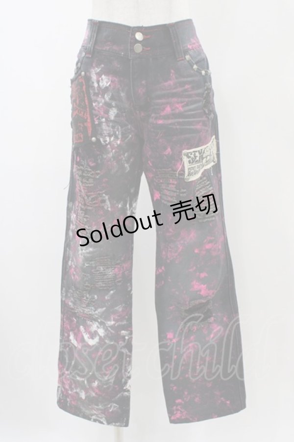 画像1: SEX POT ReVeNGe / カスタムダメージパンツ  黒×ピンク H-25-12-14-1008-SP-PA-KB-ZH (1)