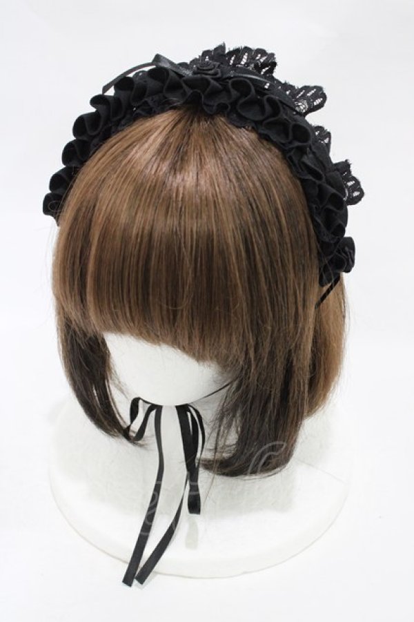 画像1: MARBLE / 2WAYサテンバラ付きタックプリーツチョーカー/ヘッドドレス  ブラック×ブラック H-25-12-14-1002-GO-AC-KB-ZH (1)