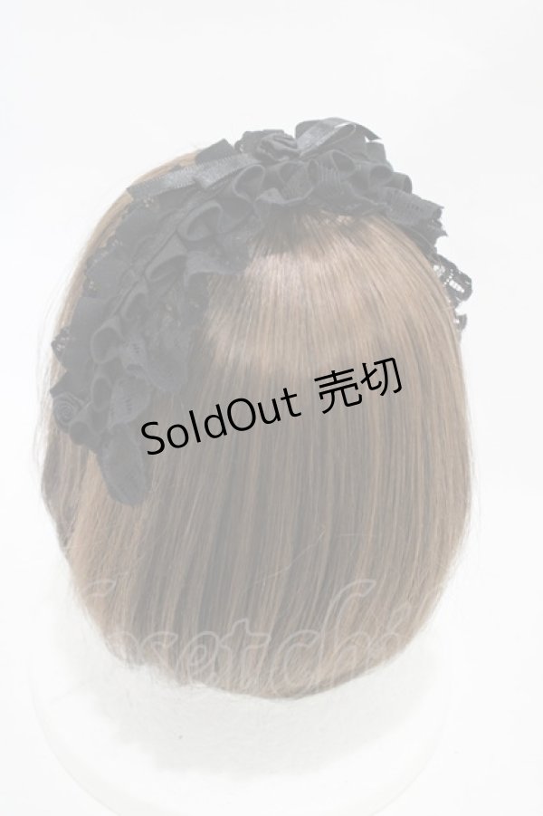 画像2: MARBLE / 2WAYサテンバラ付きタックプリーツチョーカー/ヘッドドレス  ブラック×ブラック H-25-12-14-1002-GO-AC-KB-ZH (2)