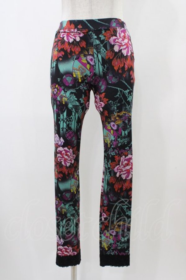 画像1: Ozz oneste / 裾レースプリントレギンス  黒 H-25-12-14-1015-OO-PA-KB-ZH (1)