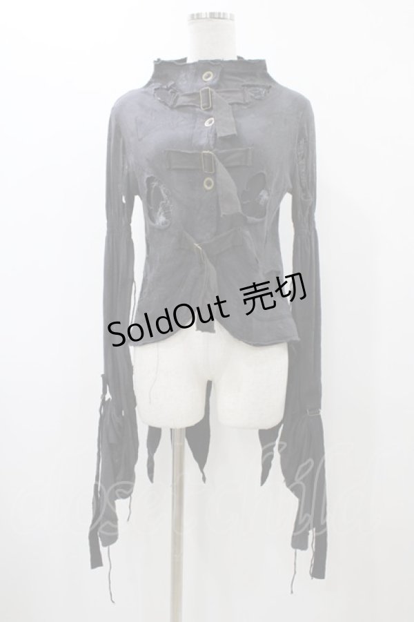 画像1: DARK RED  RUM / ダメージ燕尾カーディガン  グレー H-25-12-14-1018-HN-TO-KB-ZH (1)