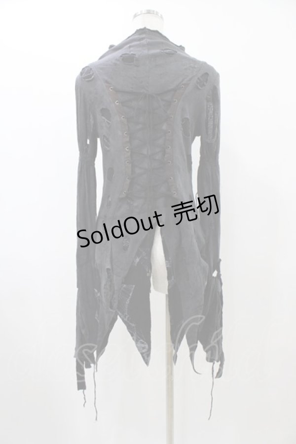 画像2: DARK RED  RUM / ダメージ燕尾カーディガン  グレー H-25-12-14-1018-HN-TO-KB-ZH (2)