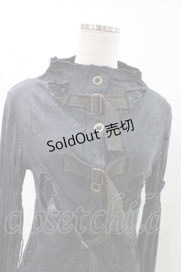 画像4: DARK RED  RUM / ダメージ燕尾カーディガン  グレー H-25-12-14-1018-HN-TO-KB-ZH (4)