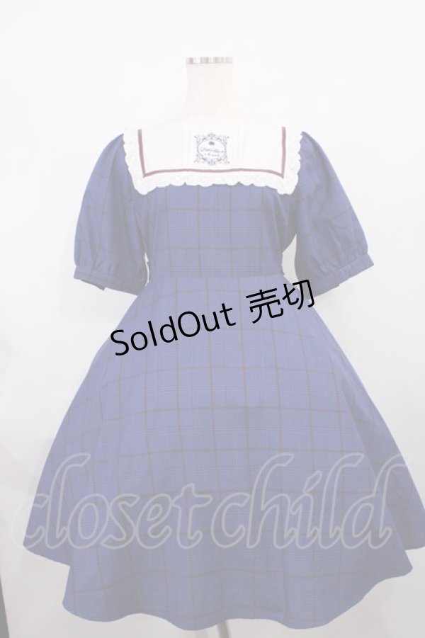 画像1: Amavel / 紅茶缶ラベルスクエアヨークチェックワンピース Free ブルー H-25-12-14-015-CA-OP-NS-ZH (1)