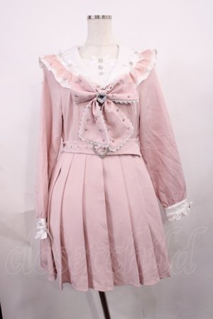 画像: DearMyLove / ハートビジューリボンレース学園ワンピース M ピンク H-25-12-14-017-EL-OP-NS-ZH