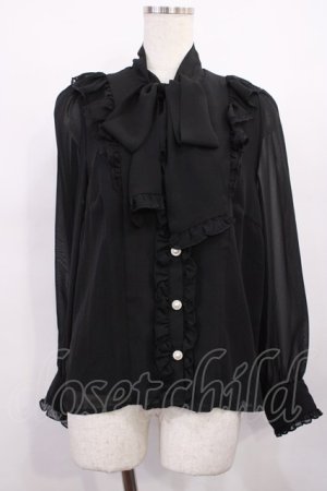 画像: DearMyLove / フリルボウタイリボンシフォンブラウス LL ブラック H-25-12-14-025-EL-BL-NS-ZH