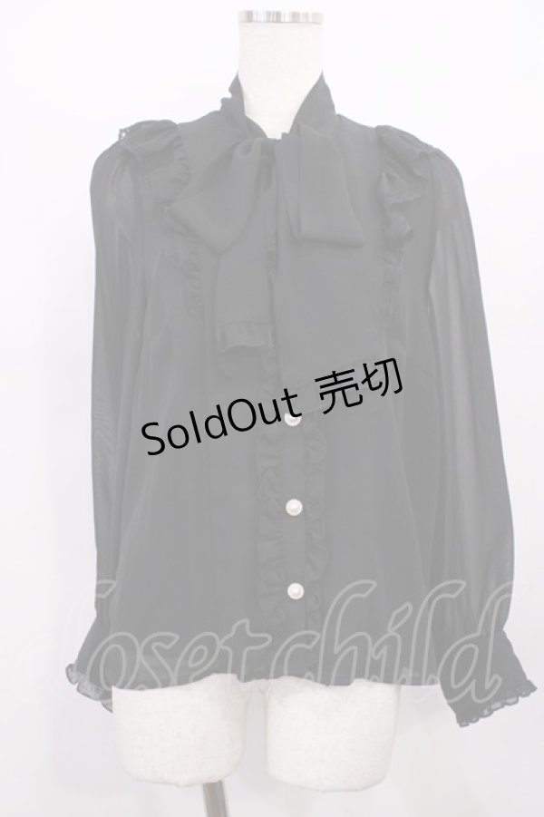 画像1: DearMyLove / フリルボウタイリボンシフォンブラウス LL ブラック H-25-12-14-025-EL-BL-NS-ZH (1)