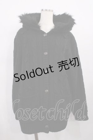 画像: Amavel / リボンケーブル編みフードニットアウター Free ブラック H-25-12-14-030-CA-CO-NS-ZH