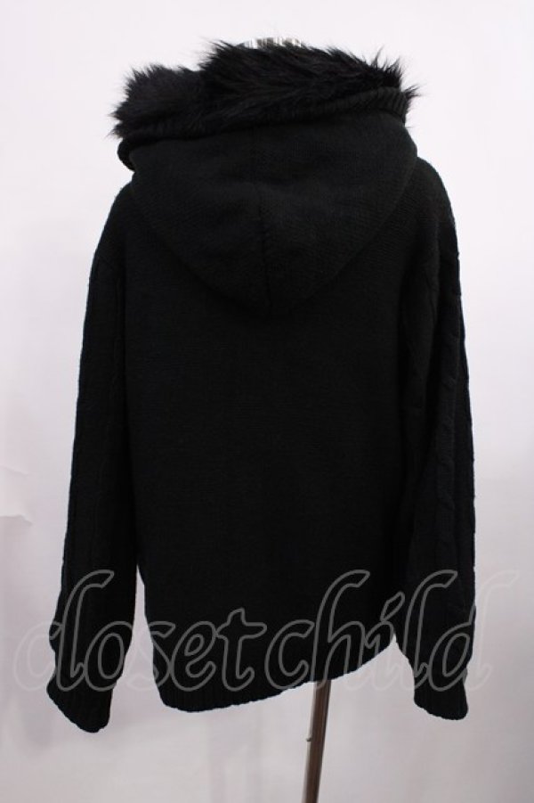 画像2: Amavel / リボンケーブル編みフードニットアウター Free ブラック H-25-12-14-030-CA-CO-NS-ZH (2)