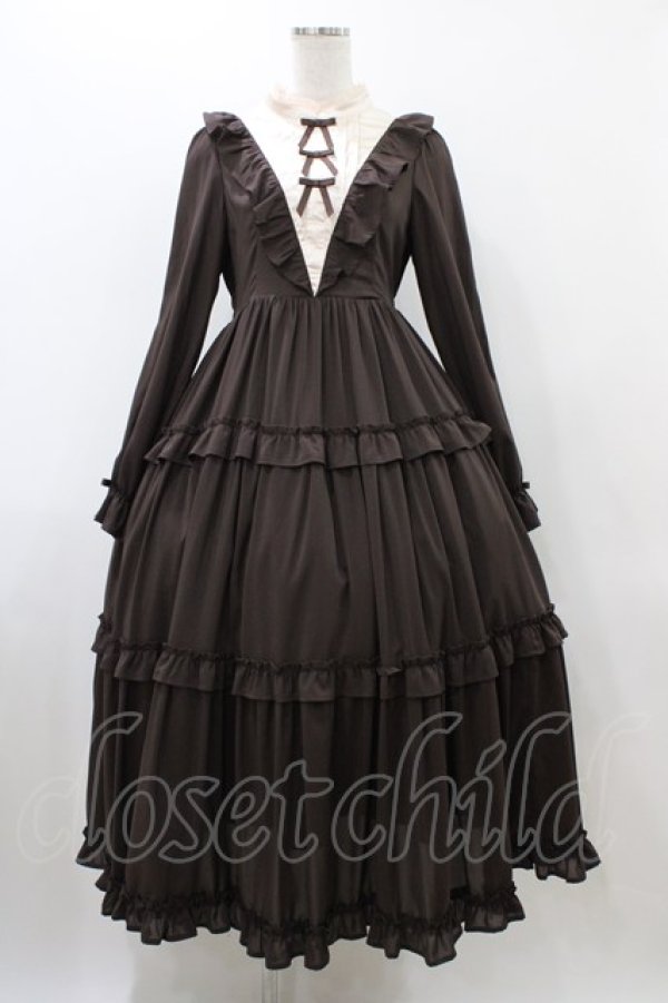 画像1: axes femme kawaii / クラシカルフリルロングワンピース M ブラウン H-25-12-16-1033-AX-OP-NS-ZH (1)