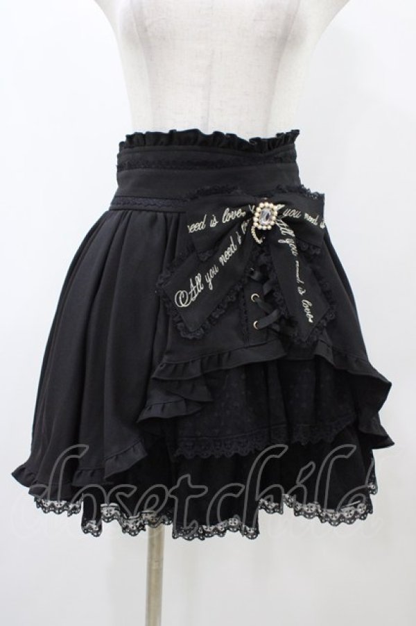 画像1: LIZ LISA / サイドカシュクールメッセージスカート Free ブラック H-25-12-16-1045-LO-SK-NS-ZH (1)