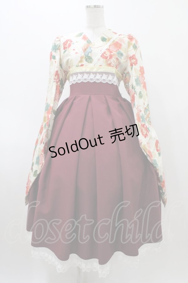 画像1: marcHenTica / 大和撫子袴風ワンピース 表記なし 生成り/ボルドー H-25-12-16-1023-LO-OP-NS-ZH (1)