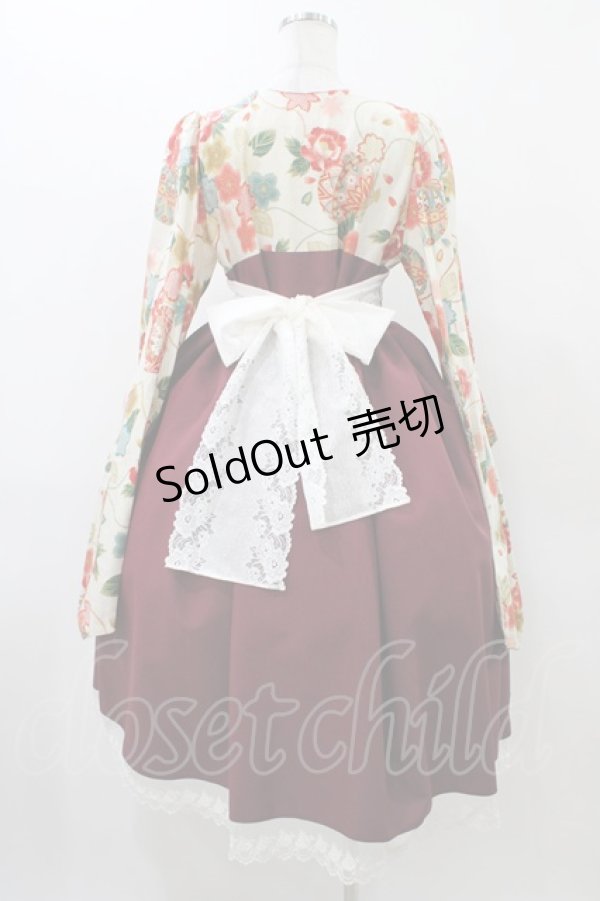 画像2: marcHenTica / 大和撫子袴風ワンピース 表記なし 生成り/ボルドー H-25-12-16-1023-LO-OP-NS-ZH (2)