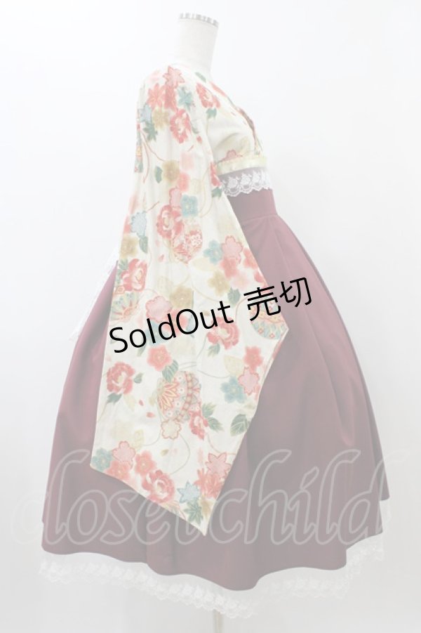 画像3: marcHenTica / 大和撫子袴風ワンピース 表記なし 生成り/ボルドー H-25-12-16-1023-LO-OP-NS-ZH (3)