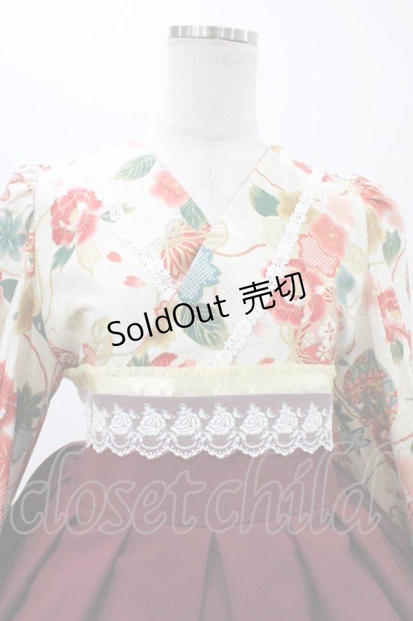 画像4: marcHenTica / 大和撫子袴風ワンピース 表記なし 生成り/ボルドー H-25-12-16-1023-LO-OP-NS-ZH (4)