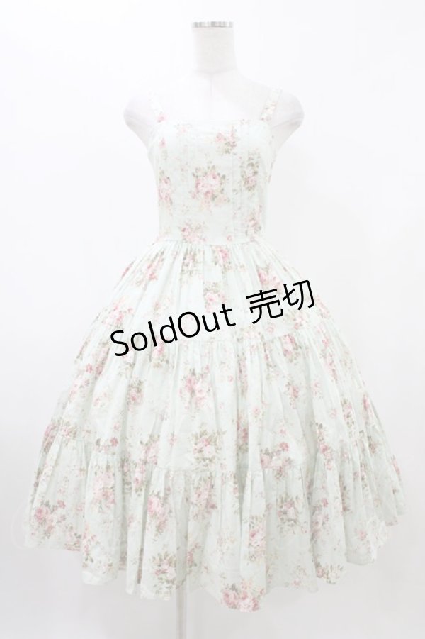 画像1: K211148 / 薔薇柄タックジャンパースカート Free ミント H-25-12-16-1029-0-OP-NS-ZH (1)